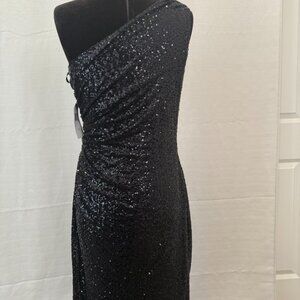 Ralph Lauren Black Sequin Cocktail One Shoulder Dress Size 6